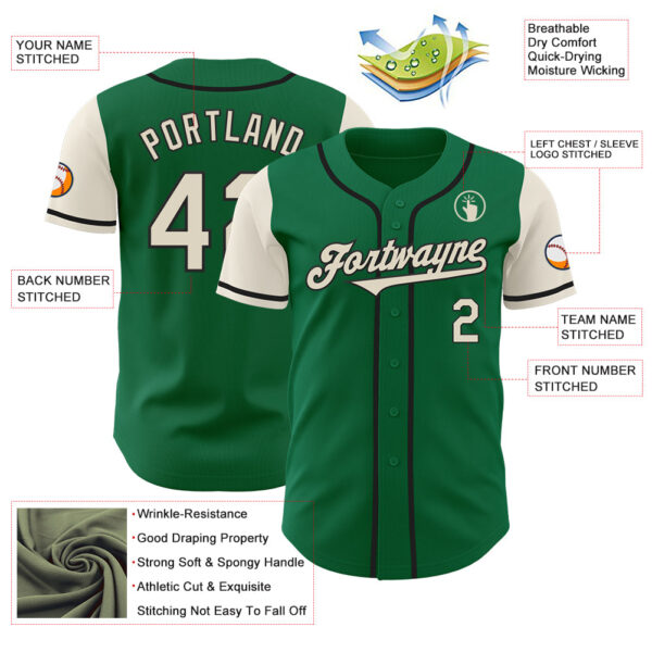 Custom Kelly Green Cream-Black Authentic Two Tone Baseball Jersey