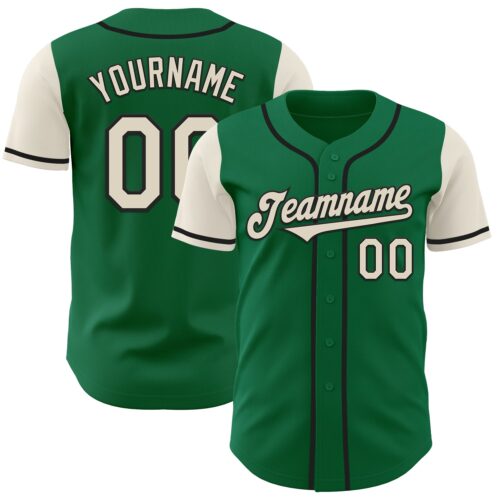TwoTone0597 Custom Kelly Green Cream-Black Authentic Two Tone Baseball Jersey