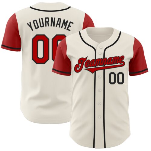 TwoTone0601 Custom Cream Red-Black Authentic Two Tone Baseball Jersey