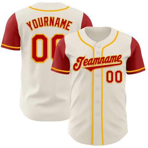 TwoTone0602 Custom Cream Red-Gold Authentic Two Tone Baseball Jersey