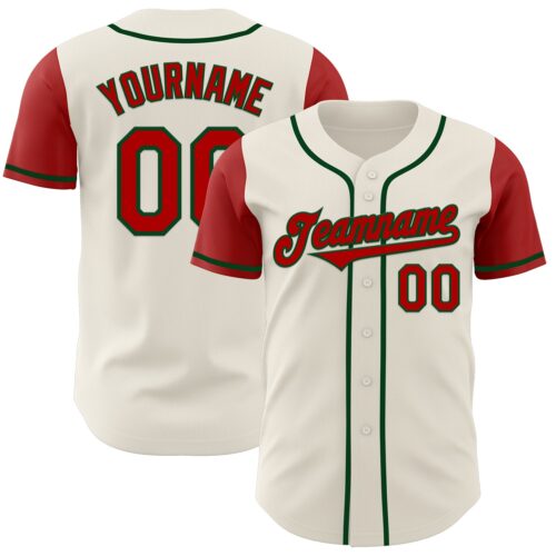 TwoTone0604 Custom Cream Red-Green Authentic Two Tone Baseball Jersey