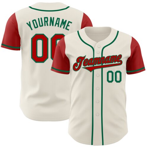 TwoTone0605 Custom Cream Red-Kelly Green Authentic Two Tone Baseball Jersey