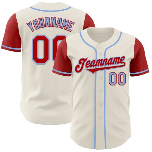 TwoTone0606 Custom Cream Red-Light Blue Authentic Two Tone Baseball Jersey