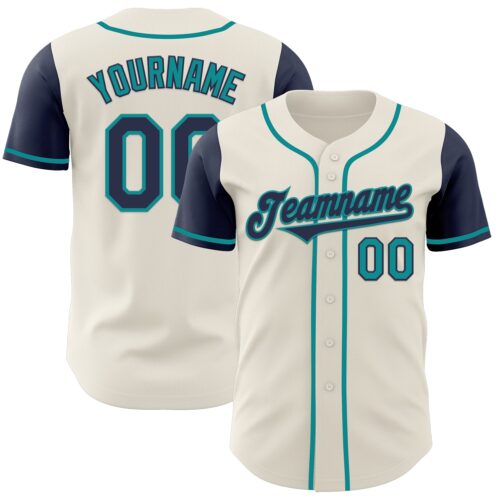 TwoTone0628 Custom Cream Navy-Teal Authentic Two Tone Baseball Jersey