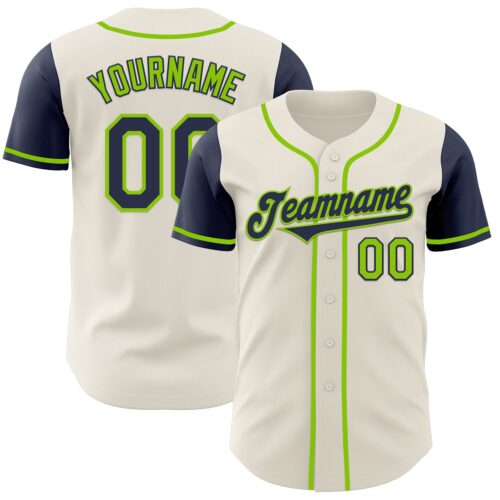 TwoTone0629 Custom Cream Navy-Neon Green Authentic Two Tone Baseball Jersey