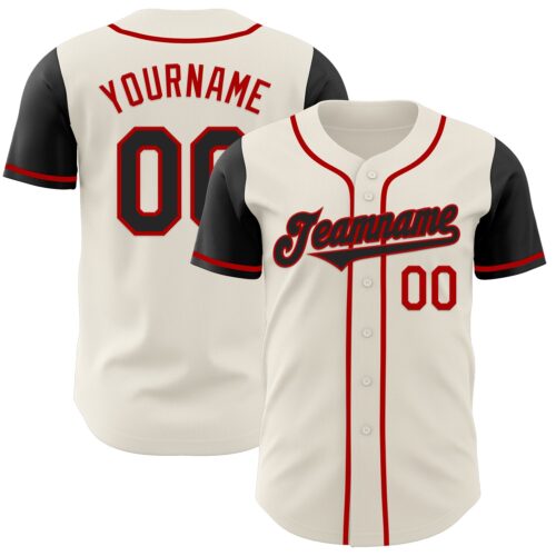 TwoTone0631 Custom Cream Black-Red Authentic Two Tone Baseball Jersey