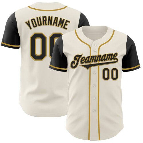 TwoTone0635 Custom Cream Black-Old Gold Authentic Two Tone Baseball Jersey
