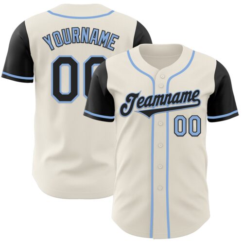 TwoTone0636 Custom Cream Black-Light Blue Authentic Two Tone Baseball Jersey