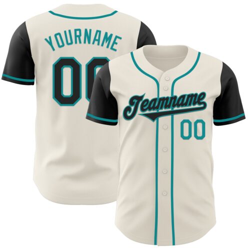TwoTone0638 Custom Cream Black-Teal Authentic Two Tone Baseball Jersey