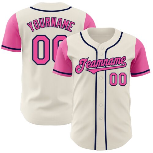 TwoTone0640 Custom Cream Pink-Navy Authentic Two Tone Baseball Jersey