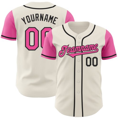 TwoTone0641 Custom Cream Pink-Black Authentic Two Tone Baseball Jersey