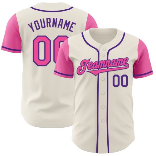 TwoTone0642 Custom Cream Pink-Purple Authentic Two Tone Baseball Jersey