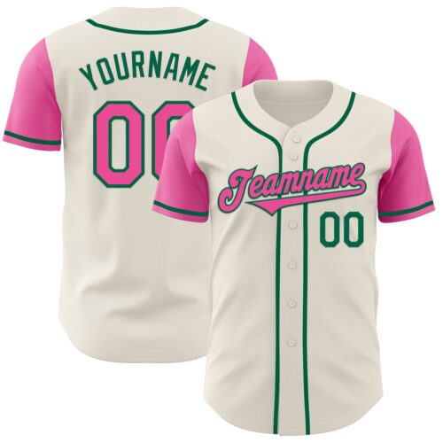 TwoTone0643 Custom Cream Pink-Kelly Green Authentic Two Tone Baseball Jersey