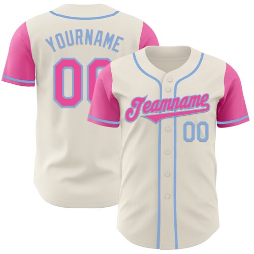 TwoTone0644 Custom Cream Pink-Light Blue Authentic Two Tone Baseball Jersey