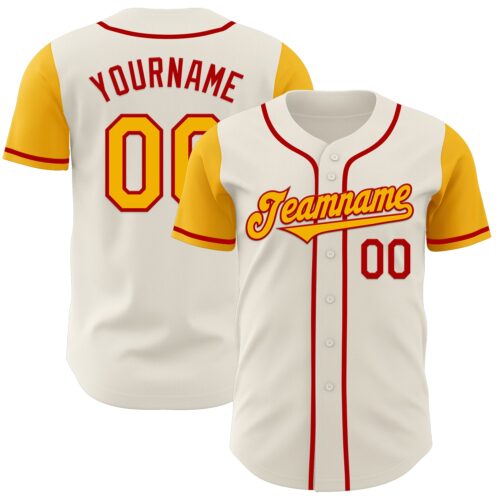 TwoTone0646 Custom Cream Gold-Red Authentic Two Tone Baseball Jersey