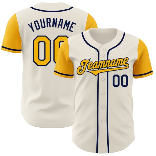 TwoTone0648 Custom Cream Gold-Navy Authentic Two Tone Baseball Jersey