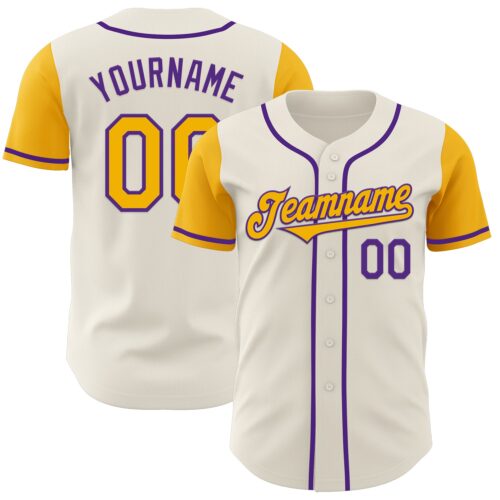 TwoTone0650 Custom Cream Gold-Purple Authentic Two Tone Baseball Jersey