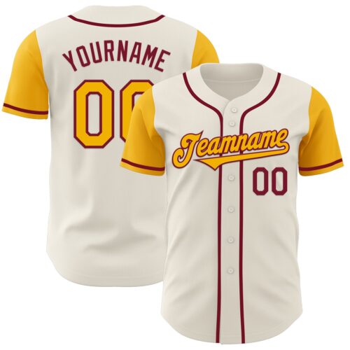 TwoTone0653 Custom Cream Gold-Crimson Authentic Two Tone Baseball Jersey