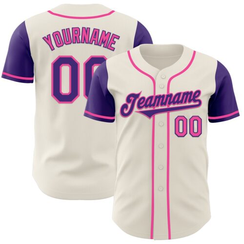 TwoTone0658 Custom Cream Purple-Pink Authentic Two Tone Baseball Jersey