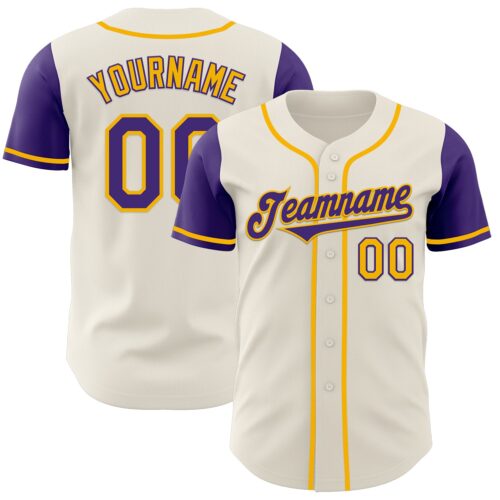 TwoTone0659 Custom Cream Purple-Gold Authentic Two Tone Baseball Jersey