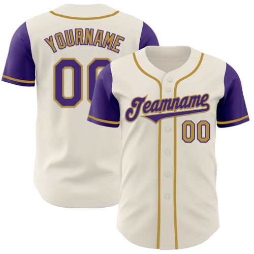 TwoTone0660 Custom Cream Purple-Old Gold Authentic Two Tone Baseball Jersey