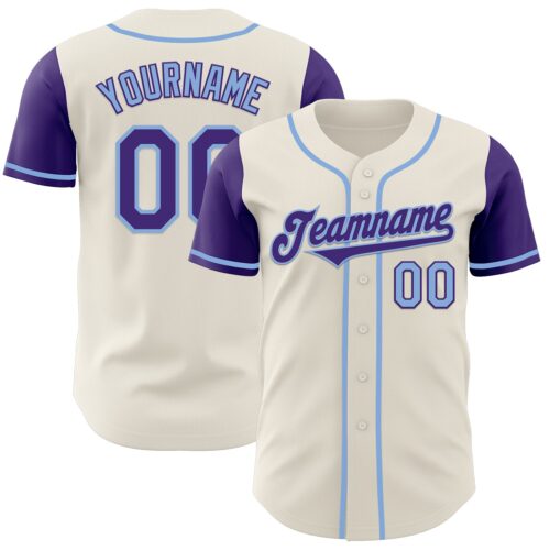 TwoTone0662 Custom Cream Purple-Light Blue Authentic Two Tone Baseball Jersey