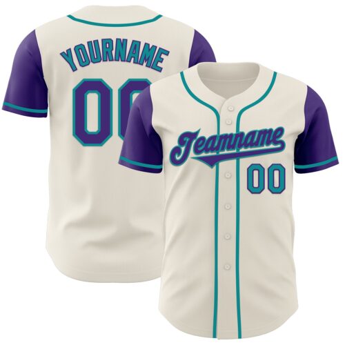 TwoTone0663 Custom Cream Purple-Teal Authentic Two Tone Baseball Jersey