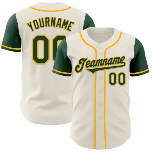 TwoTone0670 Custom Cream Green-Gold Authentic Two Tone Baseball Jersey