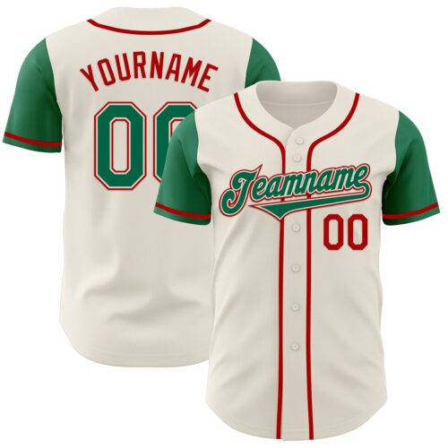 TwoTone0673 Custom Cream Kelly Green-Red Authentic Two Tone Baseball Jersey