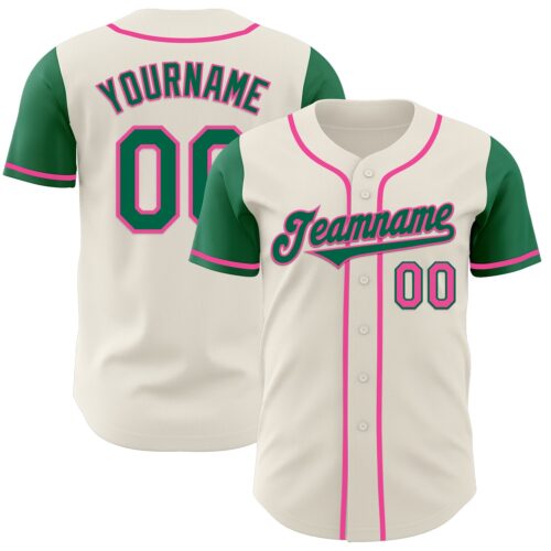 TwoTone0676 Custom Cream Kelly Green-Pink Authentic Two Tone Baseball Jersey