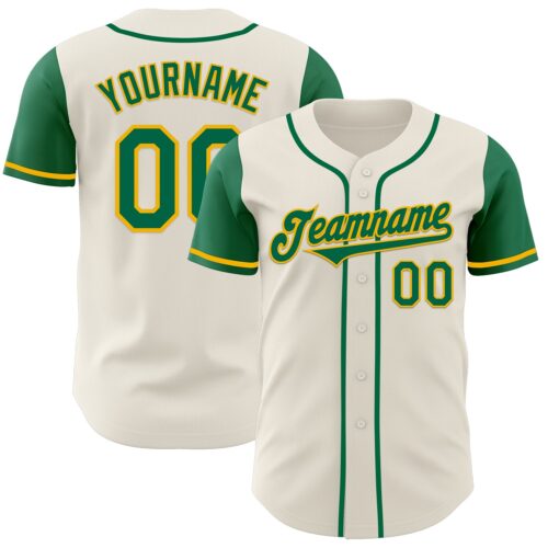 TwoTone0677 Custom Cream Kelly Green-Gold Authentic Two Tone Baseball Jersey