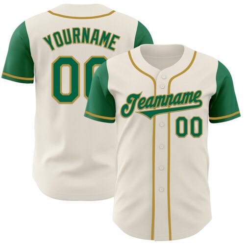 TwoTone0678 Custom Cream Kelly Green-Old Gold Authentic Two Tone Baseball Jersey