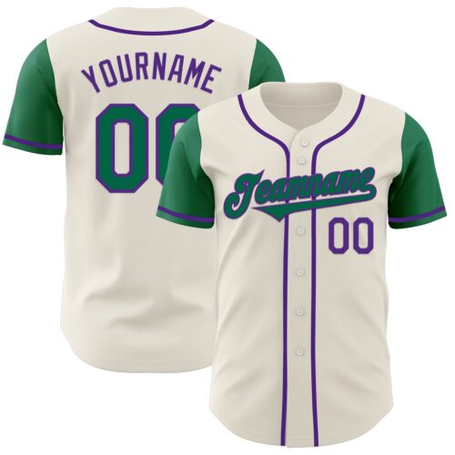 TwoTone0679 Custom Cream Kelly Green-Purple Authentic Two Tone Baseball Jersey