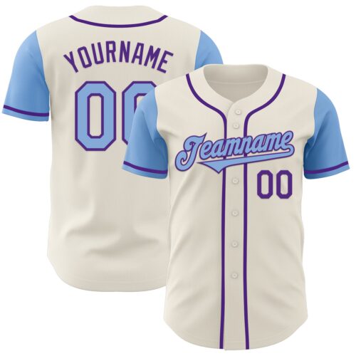 TwoTone0688 Custom Cream Light Blue-Purple Authentic Two Tone Baseball Jersey