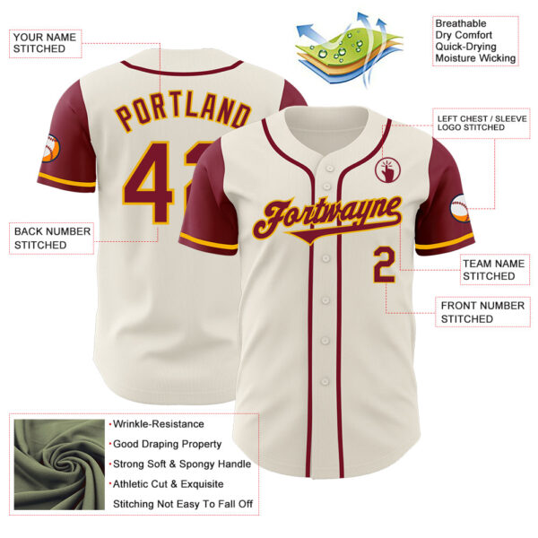 Custom Cream Crimson-Gold Authentic Two Tone Baseball Jersey