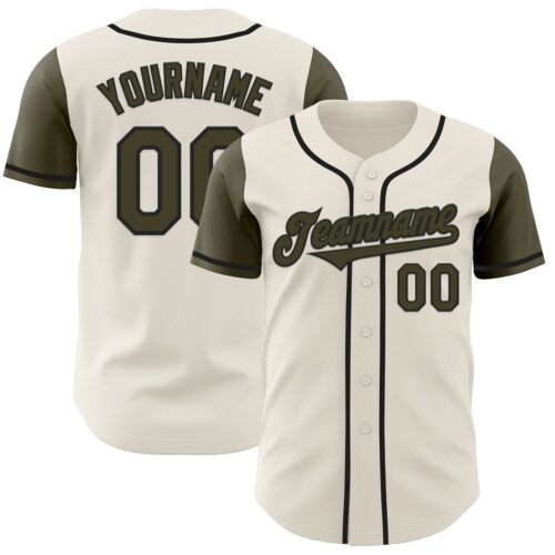 TwoTone0695 Custom Cream Olive-Black Authentic Two Tone Baseball Jersey