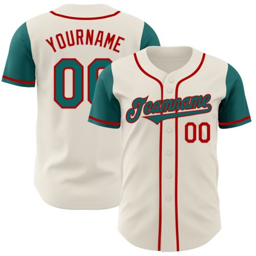 TwoTone0698 Custom Cream Teal-Red Authentic Two Tone Baseball Jersey