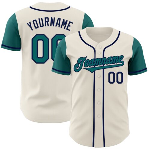 TwoTone0700 Custom Cream Teal-Navy Authentic Two Tone Baseball Jersey