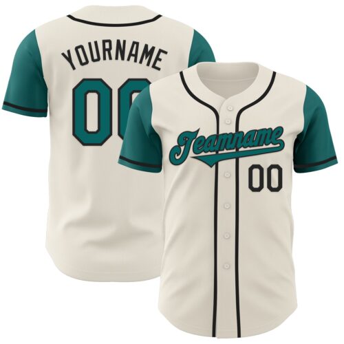 TwoTone0701 Custom Cream Teal-Black Authentic Two Tone Baseball Jersey