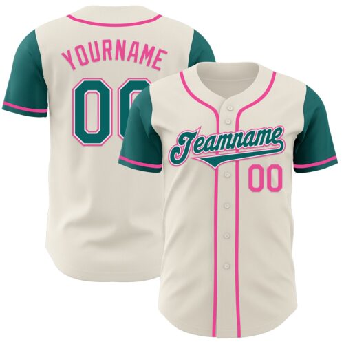 TwoTone0702 Custom Cream Teal White-Pink Authentic Two Tone Baseball Jersey