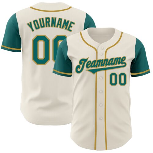 TwoTone0703 Custom Cream Teal-Old Gold Authentic Two Tone Baseball Jersey