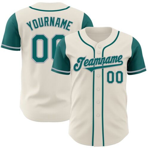 TwoTone0704 Custom Cream Teal-Gray Authentic Two Tone Baseball Jersey