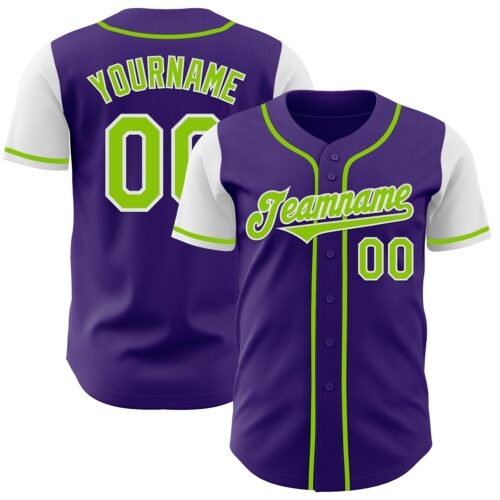 TwoTone0719 Custom Purple Neon Green-White Authentic Two Tone Baseball Jersey