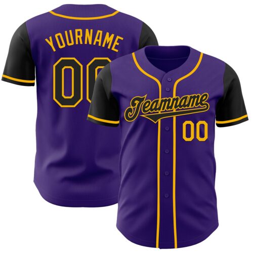 TwoTone0726 Custom Purple Black-Gold Authentic Two Tone Baseball Jersey