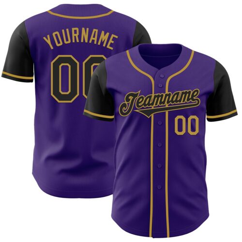 TwoTone0728 Custom Purple Black-Old Gold Authentic Two Tone Baseball Jersey