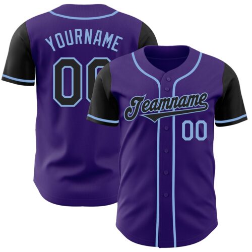 TwoTone0730 Custom Purple Black-Light Blue Authentic Two Tone Baseball Jersey