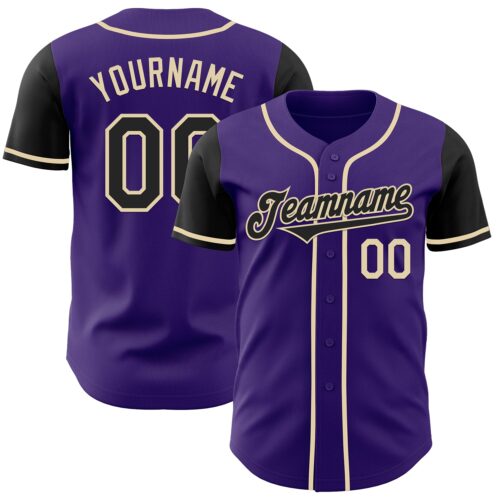 TwoTone0731 Custom Purple Black-Cream Authentic Two Tone Baseball Jersey