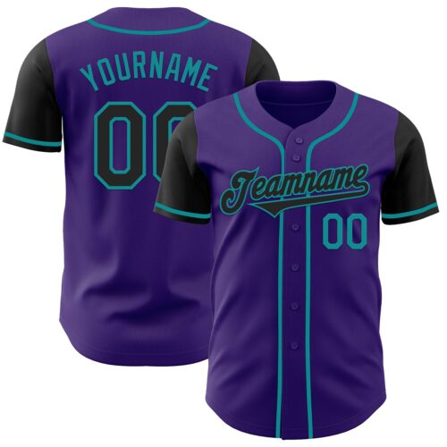 TwoTone0733 Custom Purple Black-Teal Authentic Two Tone Baseball Jersey