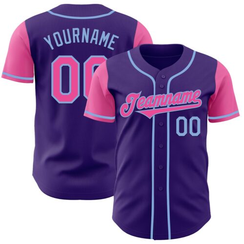 TwoTone0737 Custom Purple Pink-Light Blue Authentic Two Tone Baseball Jersey