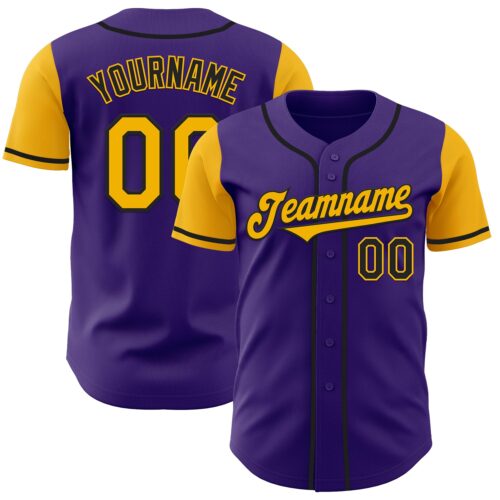 TwoTone0739 Custom Purple Gold-Black Authentic Two Tone Baseball Jersey